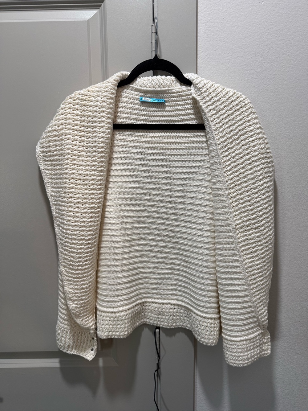 Alice + Olivia Cream Open-Front Knit Cardigan